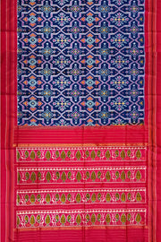 Ikat pure silk saree in blue in patola pattern with contrast pallu