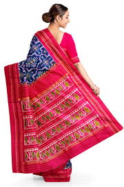 Ikat pure silk saree in blue in patola pattern with contrast pallu