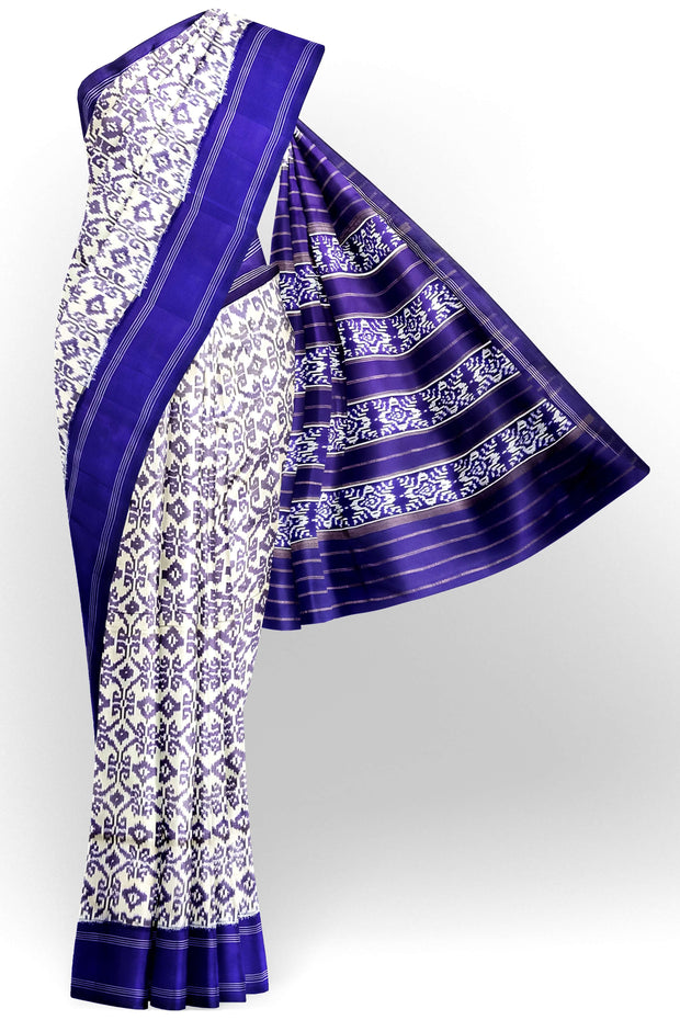 Ikat pure silk saree in off white in floral pattern