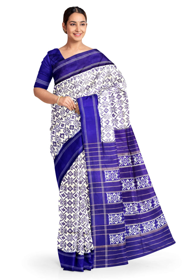 Ikat pure silk saree in off white in floral pattern