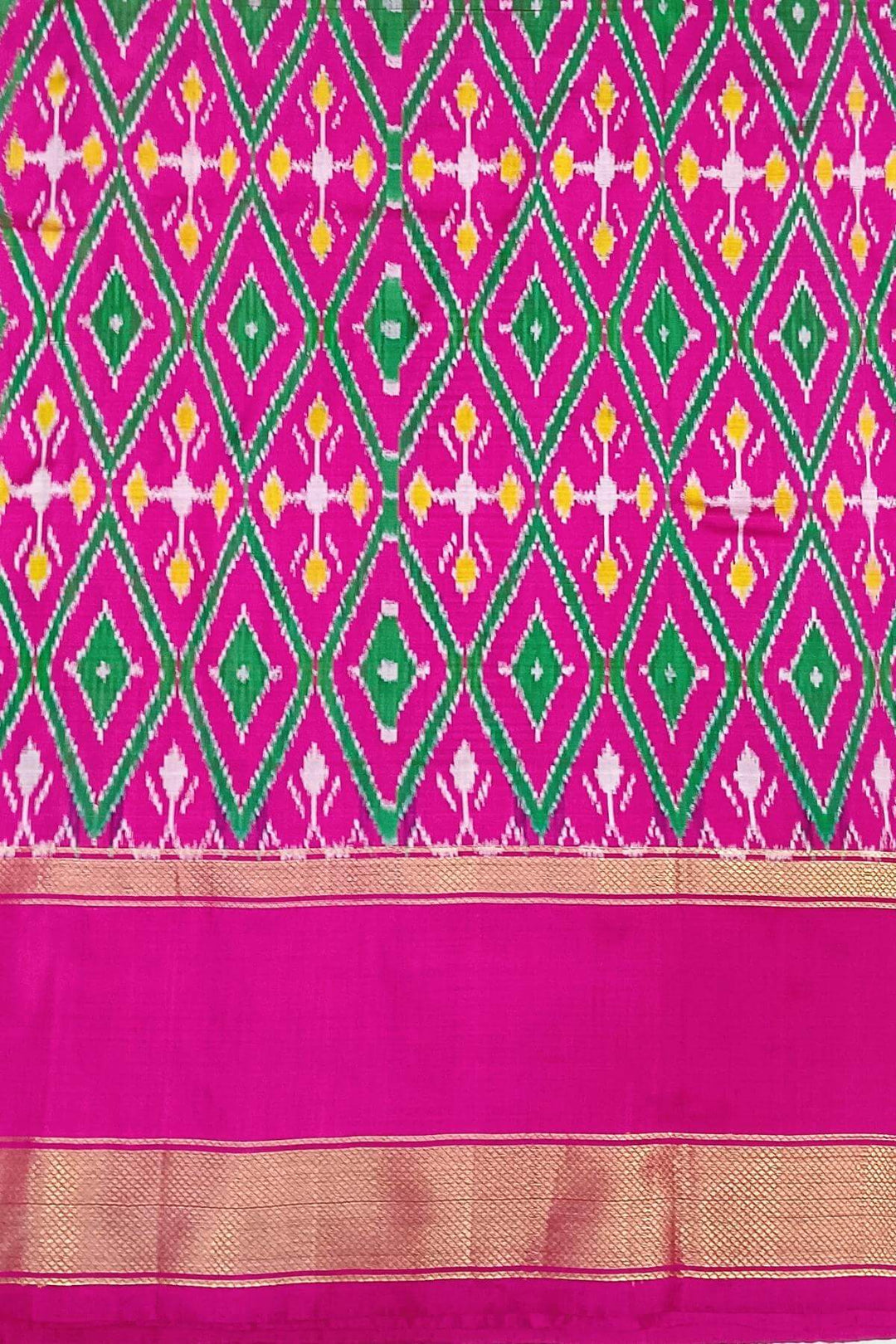 Handwoven Ikat pure silk saree in green  in fine checks