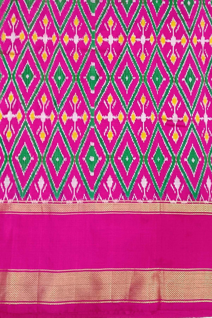 Handwoven Ikat pure silk saree in green  in fine checks