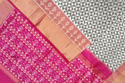 Handwoven ikat pure silk saree in off white in floral pattern