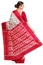 Handwoven ikat pure silk saree in off white in narikunj pattern