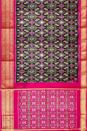 Handwoven ikat pure silk saree in black in navratan pattern