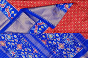 Handwoven ikat pure silk saree in red with zari checks
