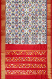 Handwoven ikat pure silk saree in off white in diamond design
