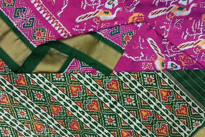 Handwoven ikat pure silk saree in  purple with bird motifs