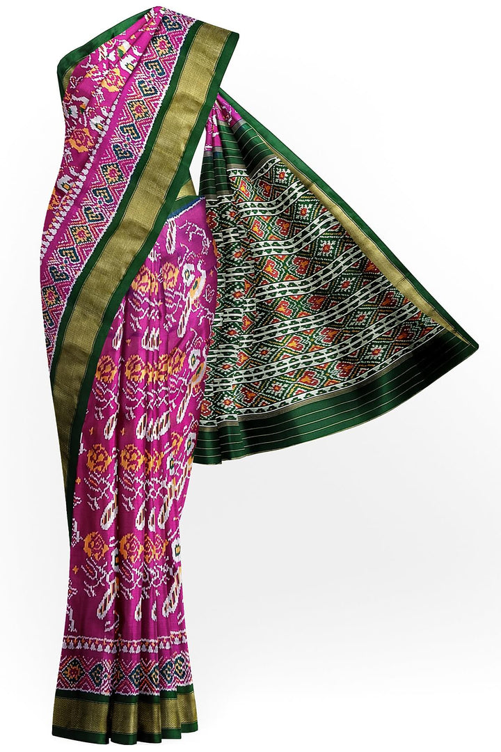 Handwoven ikat pure silk saree in  purple with bird motifs