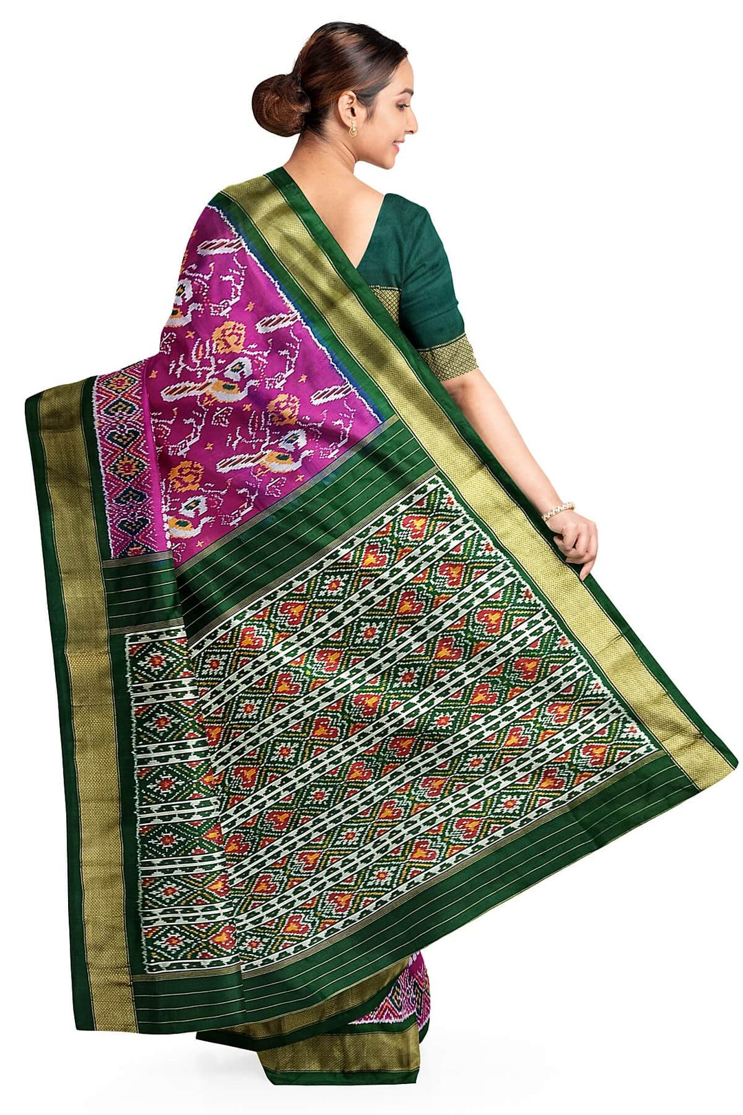 Handwoven ikat pure silk saree in  purple with bird motifs