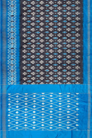 Handwoven ikat pure silk saree in grey with absract pattern on the body