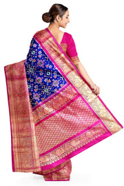 A blue colour  ikkat pure silk saree in navratan pattern .