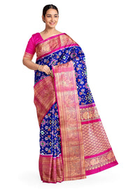 A blue colour  ikkat pure silk saree in navratan pattern .