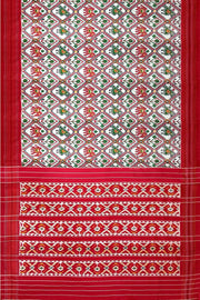 A handwoven twill weave ikat pure silk saree in white  with  narikunj pattern.
