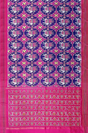 A handwoven  twill weave ikat pure silk saree in violet  with  kunj in chabdi
