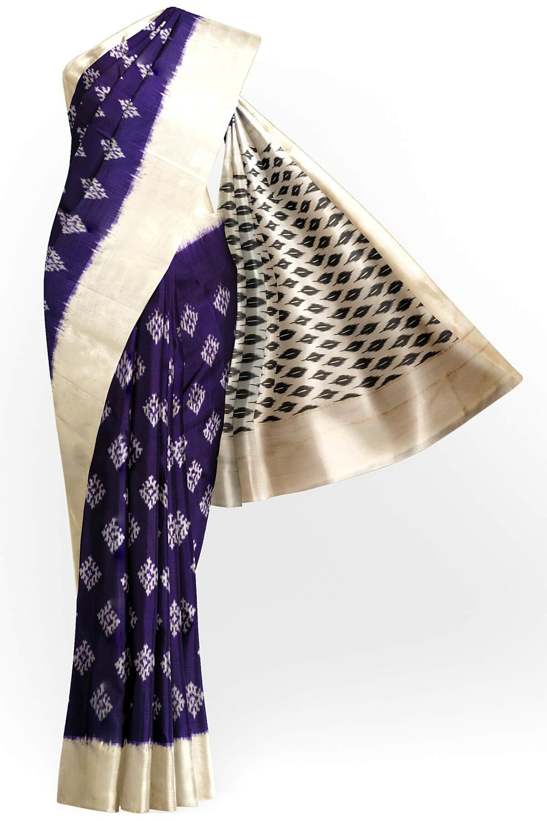 Handwoven ikat pure silk saree in purple with diamond motifs