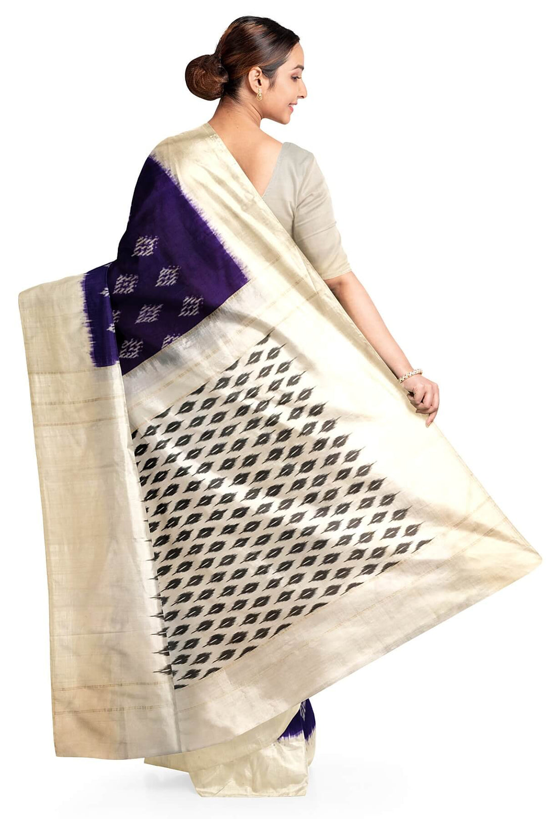 Handwoven ikat pure silk saree in purple with diamond motifs