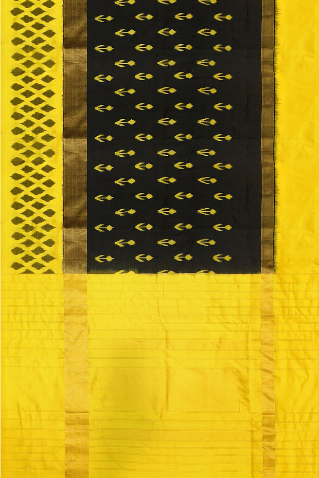 Handwoven ikat pure silk saree in black with anchor motifs