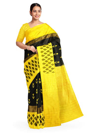 Handwoven ikat pure silk saree in black with anchor motifs