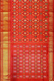 Ikkat pure silk saree in red in navratan pattern.