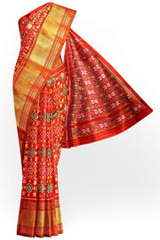 Ikkat pure silk saree in red in navratan pattern.