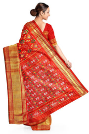 Ikkat pure silk saree in red in navratan pattern.