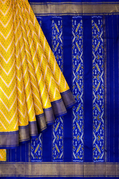 Ikkat pure silk saree in yellow in zig zag pattern.