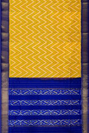 Ikkat pure silk saree in yellow in zig zag pattern.