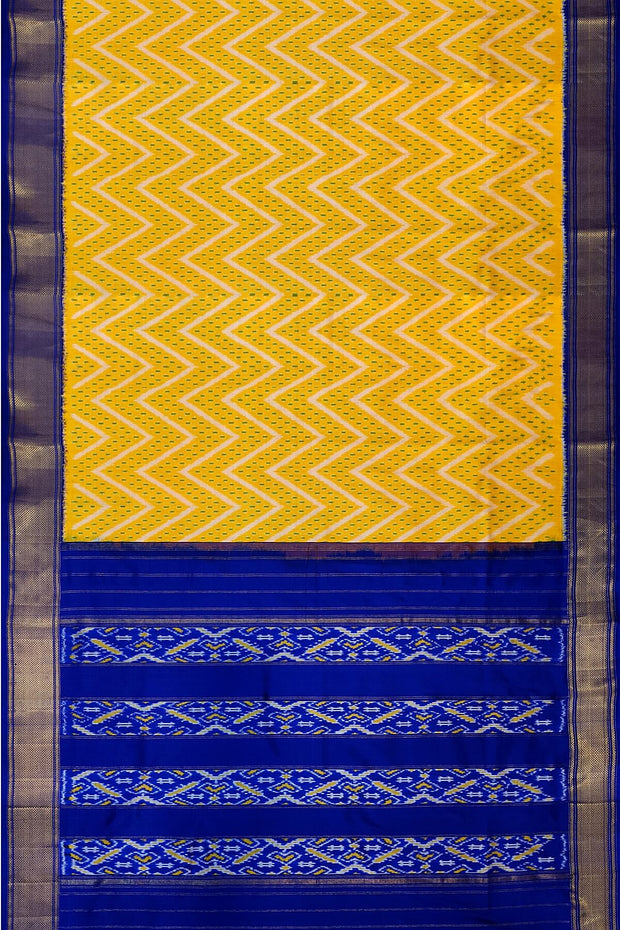 Ikkat pure silk saree in yellow in zig zag pattern.
