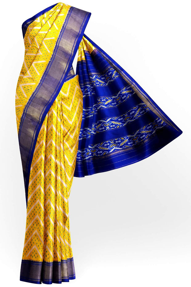 Ikkat pure silk saree in yellow in zig zag pattern.