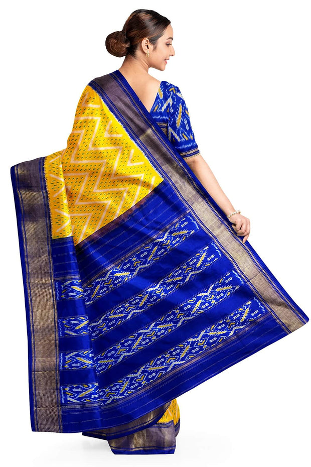 Ikkat pure silk saree in yellow in zig zag pattern.