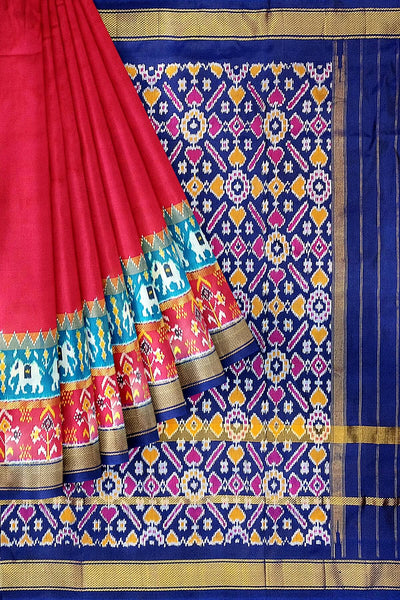 Ikkat pure silk saree in magenta with a skirt border.