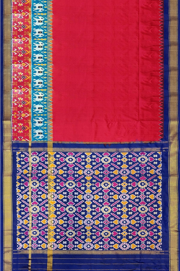 Ikkat pure silk saree in magenta with a skirt border.