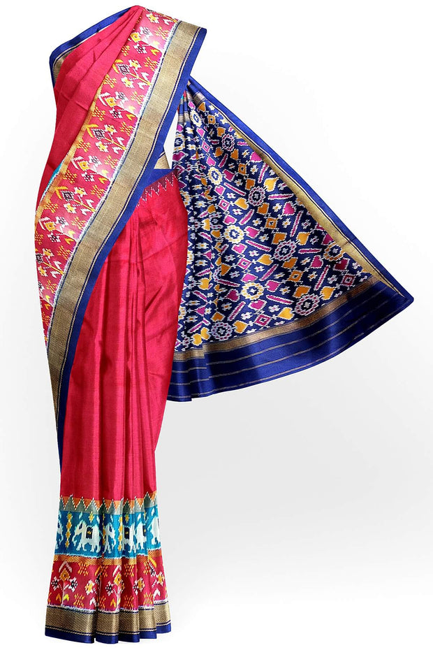 Ikkat pure silk saree in magenta with a skirt border.