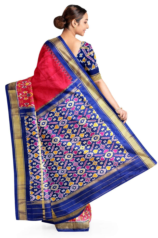 Ikkat pure silk saree in magenta with a skirt border.