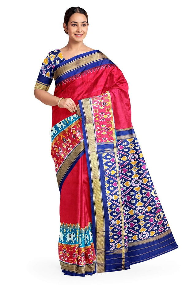 Ikkat pure silk saree in magenta with a skirt border.