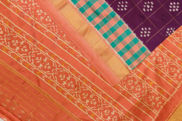 Ikat pure silk saree in wine with checks & buttis
