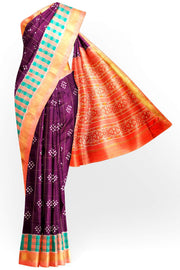 Ikat pure silk saree in wine with checks & buttis