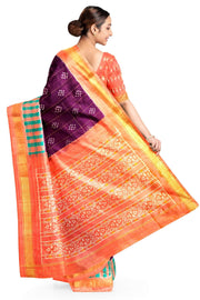 Ikat pure silk saree in wine with checks & buttis