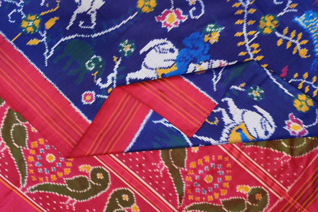 Ikkat pure silk saree in blue with forest pattern