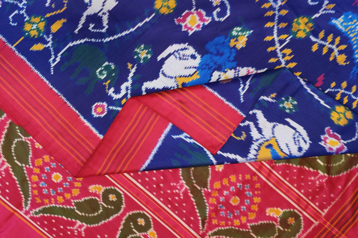 Ikkat pure silk saree in blue with forest pattern