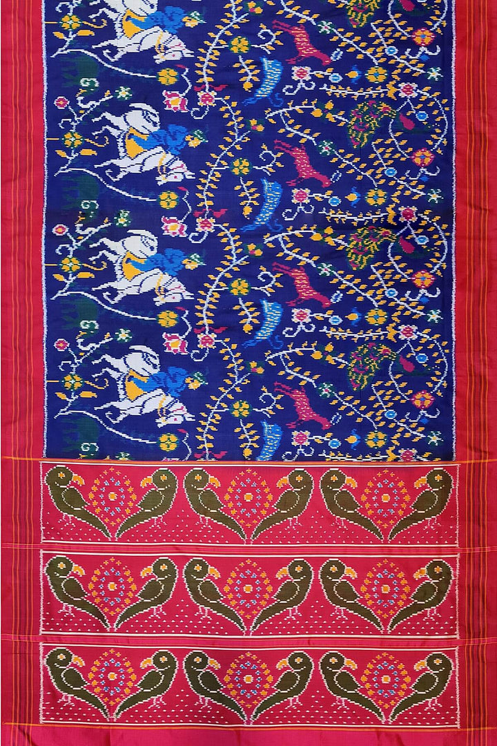 Ikkat pure silk saree in blue with forest pattern