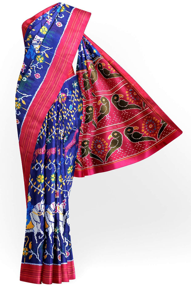 Ikkat pure silk saree in blue with forest pattern