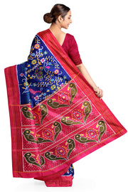 Ikkat pure silk saree in blue with forest pattern
