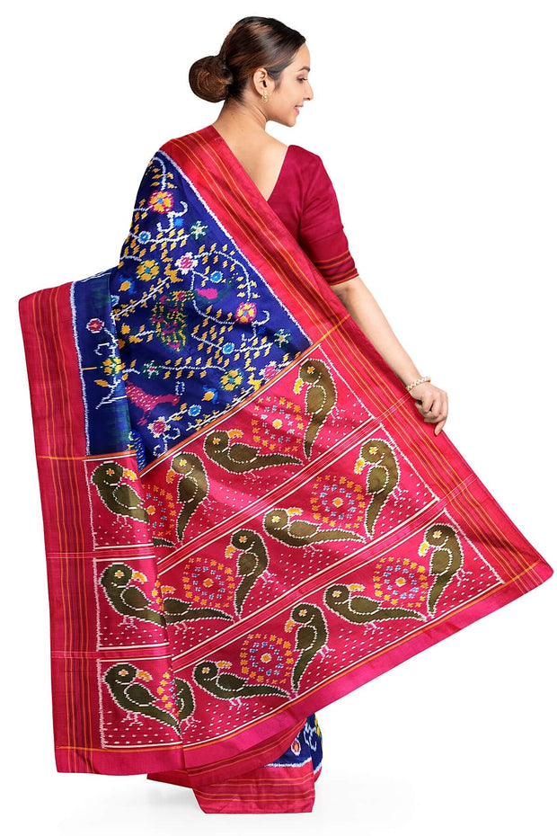 Ikkat pure silk saree in blue with forest pattern