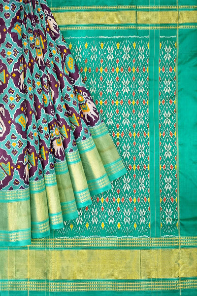 Ikat pure silk saree in purple in narikunj design with a contrast pallu