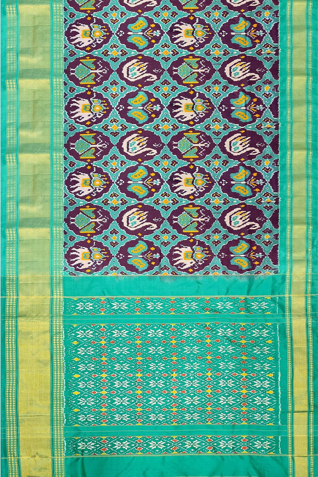 Ikat pure silk saree in purple in narikunj design with a contrast pallu