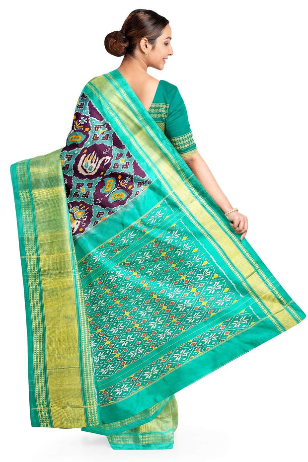 Ikat pure silk saree in purple in narikunj design with a contrast pallu