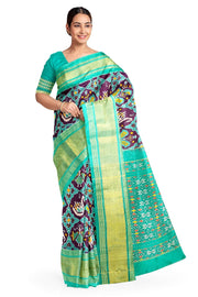 Ikat pure silk saree in purple in narikunj design with a contrast pallu