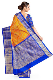 Handwoven ikat pure silk saree in rust colour with geometric pattern